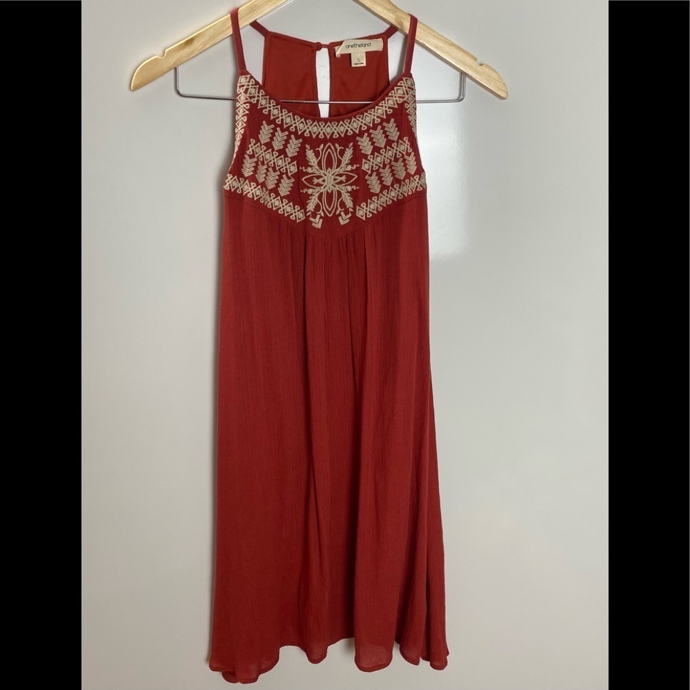 One the Land Embroidered Woven‎ Tank Sleeveless Dress cutout tie back Size Small